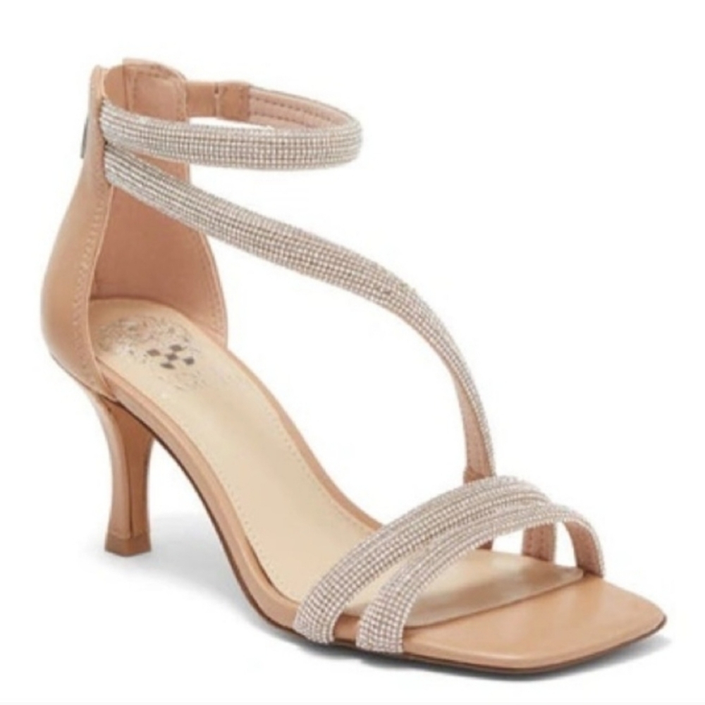 VINCE CAMUTO ARKLIN PAVÉ CRYSTALHEELED SANDAL IN BEIGE SIZE 10 NWOT